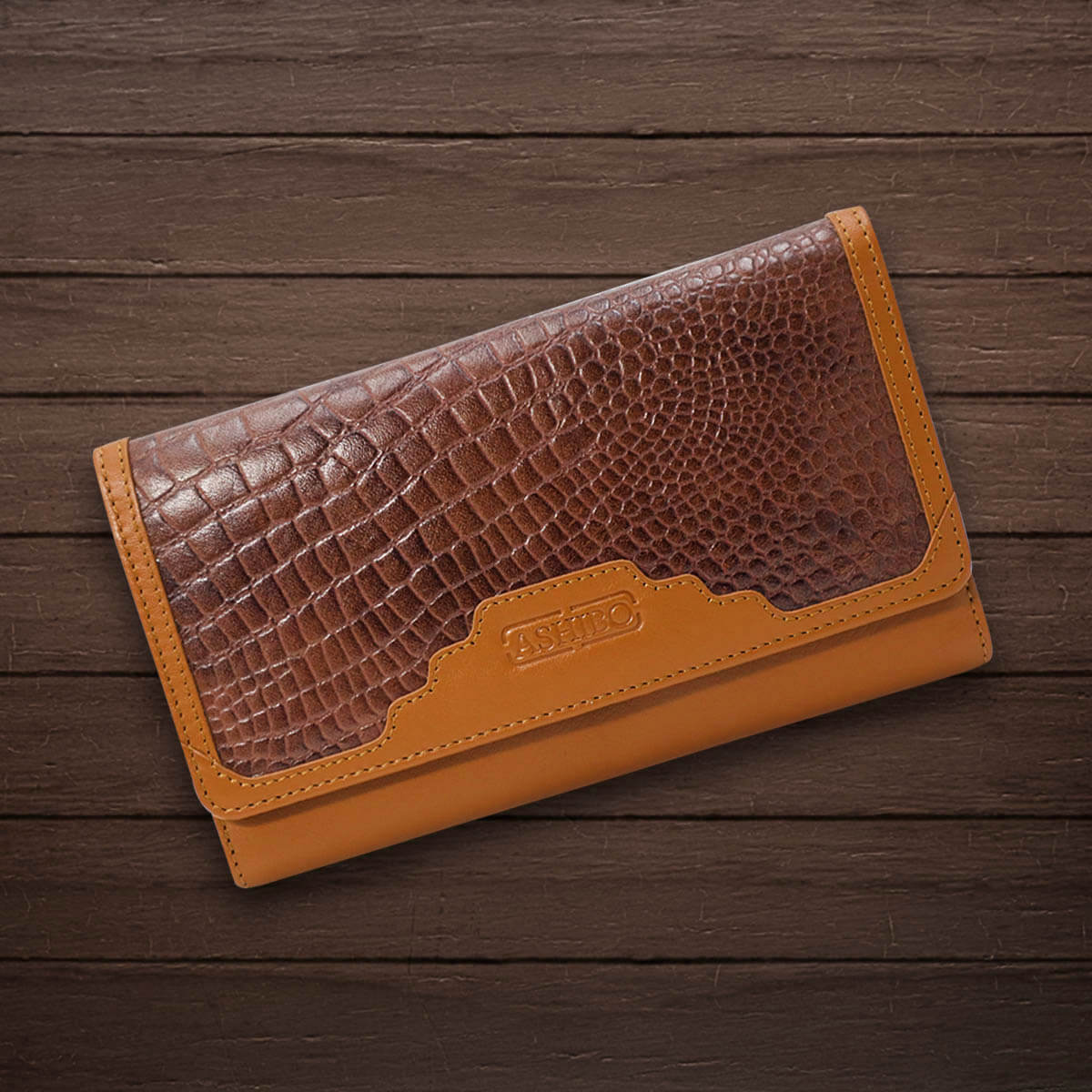 Croco Clutch Wallet Brown